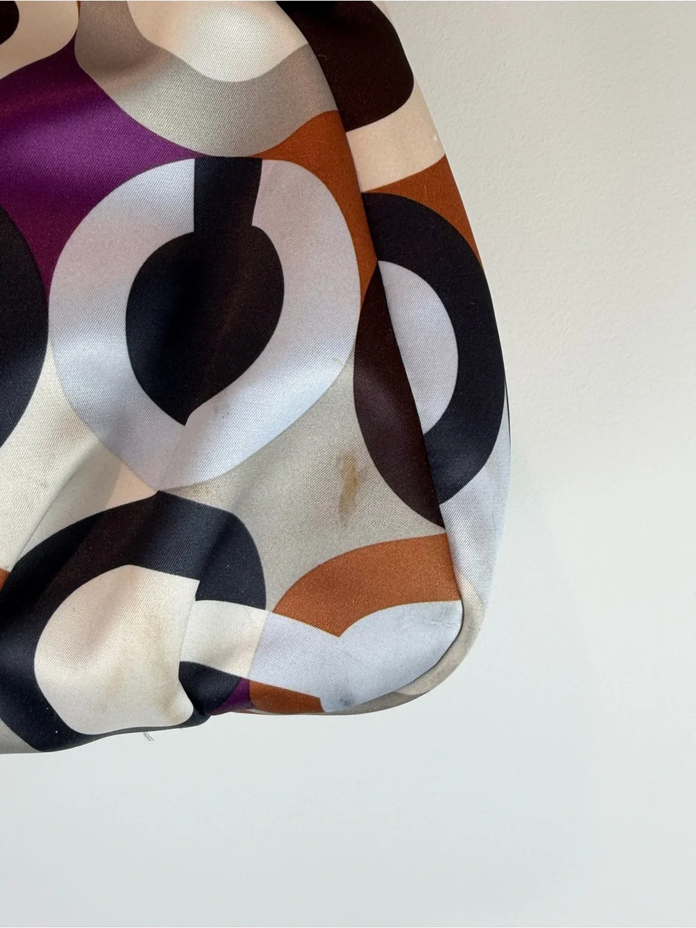 Coach Op Art Glam Satin Print Shoulder Bag in Brown, Purple & Cream